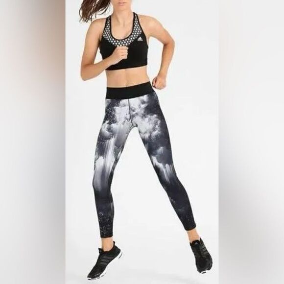 Adidas Climalite Black & White & Grey Tie Dye Mid Rise Activewear Legging - Picture 2 of 10